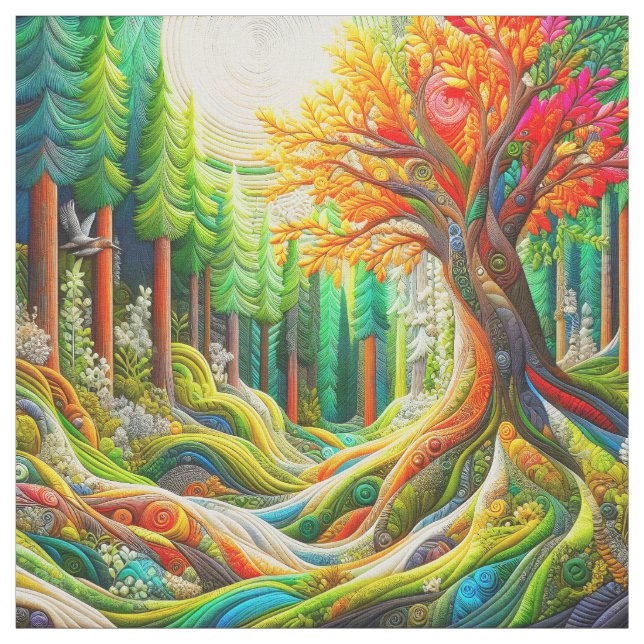 Tela Faux 3D Embroidered Moderno Art Forest Landscape (Retal)