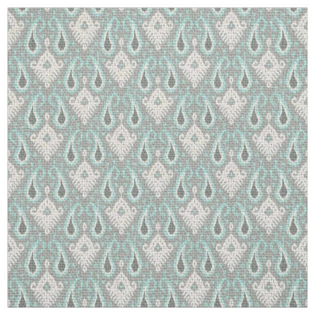 Tela Faux Burlap Textil Turquoise Ikat Tribal Pattern (Retal)