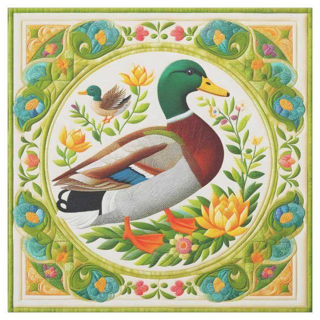 Tela Faux Embroidered and Quilly Look Mallard Duck (Retal)