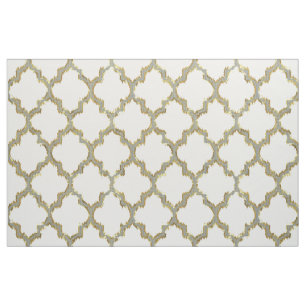 Tela Faux Gold Purpurina Quatrefoil Ikat White Back