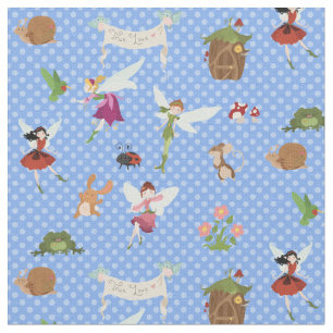 Tela Fe Thumbelina Angels flor puntos de polka azul