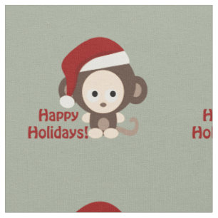 Tela ¡Felices Fiestas! Mono Bebé Lindo con Sombrero de