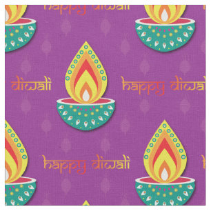Tela Feliz Diwali en púrpura