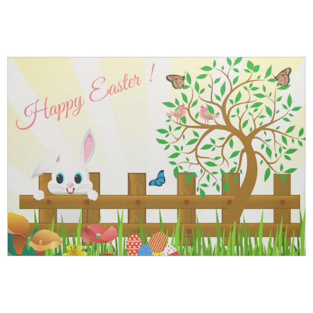 Tela Feliz ilustracion de conejo de Pascua (Yarda)