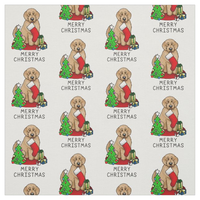 Tela Feliz Navidad 2 Goldendoodle (rojo dorado) Cute (Retal)