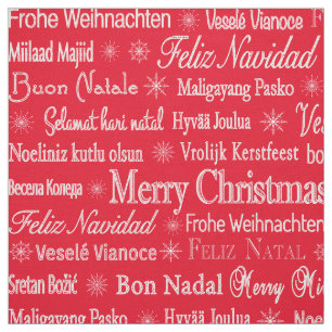 Tela Feliz Navidad diferentes idiomas plantilla roja