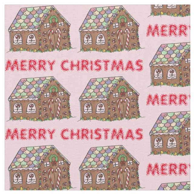 Tela Feliz Navidad Gingerbread House Navidad (De cerca)