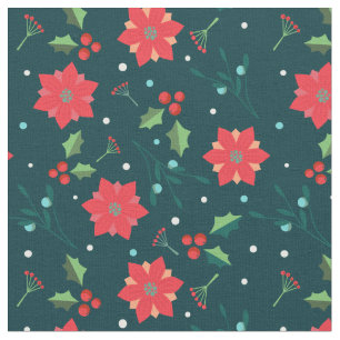 Tela Feliz Navidad Navidad Poinsettia Holly Pattern