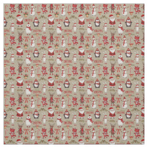 Tela Feliz Navidad Santa y amigos Fabric
