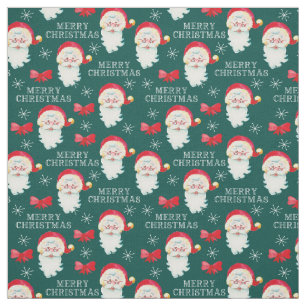 Tela Feliz Navidad y Verde azulado Santa Claus