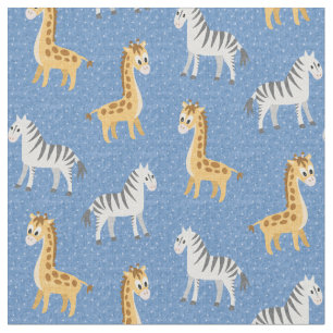 Tela Feliz Safari Zebras y jirafas azul bebé