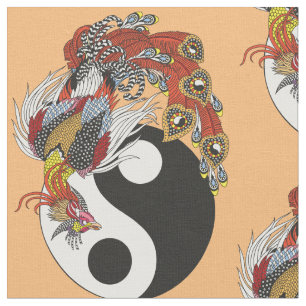 Tela Fénix chino o Feng Huang con símbolo yin yang