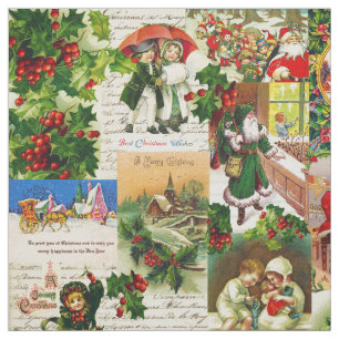 Tela Festividad de los Navidades victorianos Santa Coll