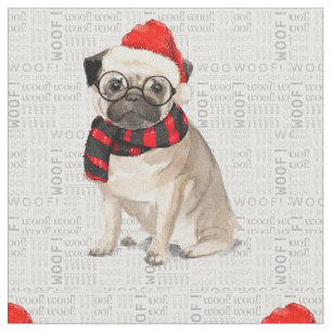 Tela Festividad Navidades de perro de cute pug