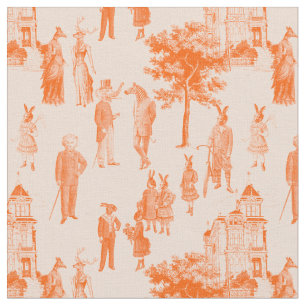 Tela ficha naranja de animales victorianos antiguos