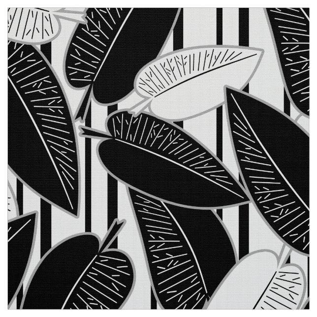 Tela Ficus negro moderno hojas con rayas abstractas p (Retal)