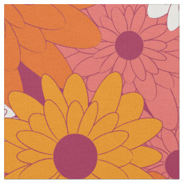 Tela Field of Flowers Pink Retro Print