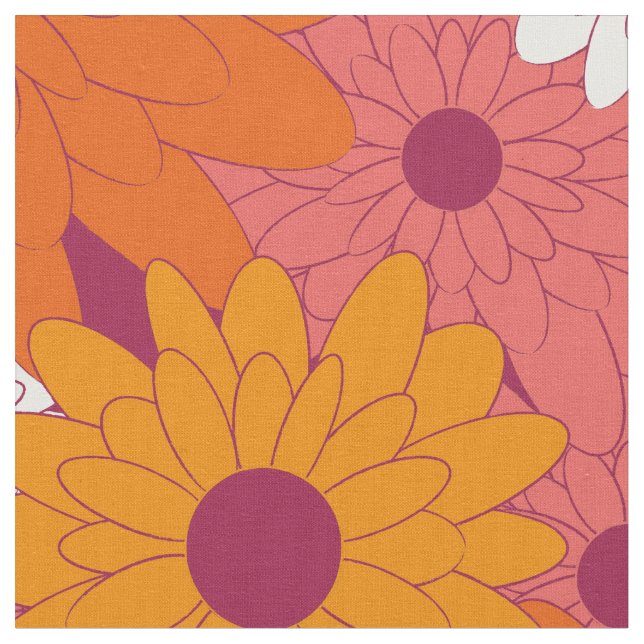 Tela Field of Flowers Pink Retro Print (De cerca)