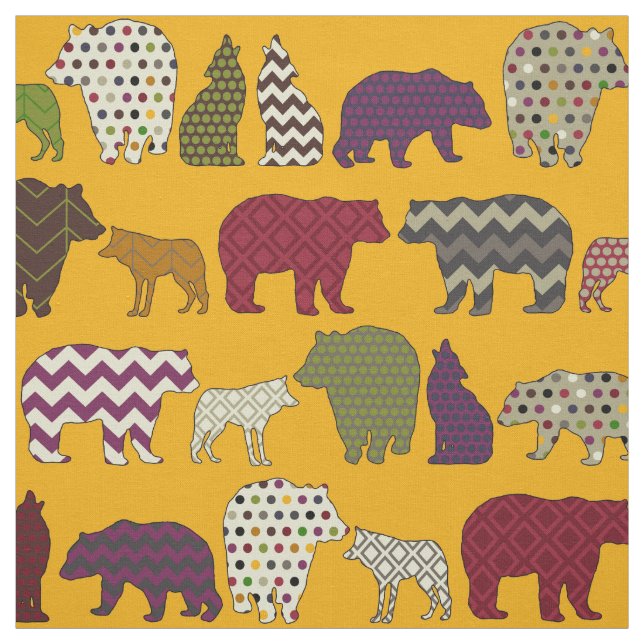 Tela fiesta de lobo de oso amarillo (Retal)