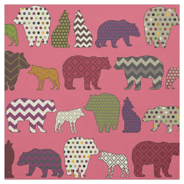 Tela fiesta de lobo de oso rosa (Retal)