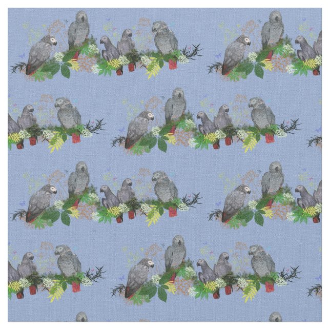 Tela Fiesta de loro gris africano (azul claro) (De cerca)