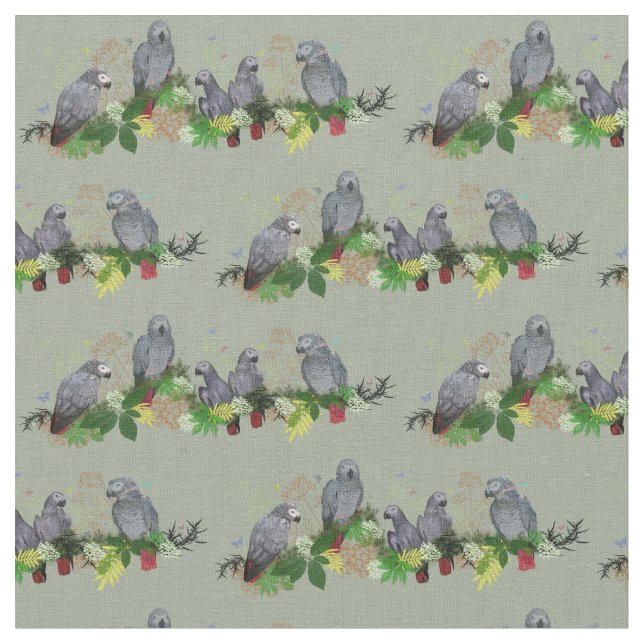 Tela Fiesta de loro gris africano Fabric (Khaki) (De cerca)