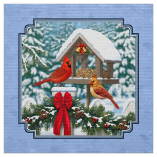 Tela Fiesta de Navidad de Cardenales Azul