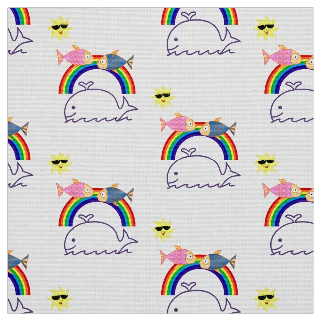 Tela Fish Rainbow Sun Fabric (Retal)