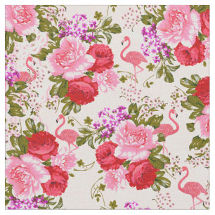 Tela Flamenco tropical de las flores botánicas rosadas