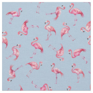 Tela Flamencos de Acuarela Esparcidos sobre Azul Claro