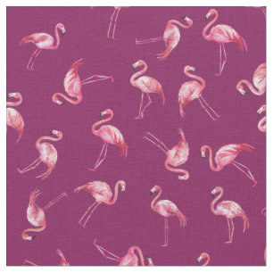 Tela Flamencos de Acuarela Esparcidos sobre Rosa Oscuro