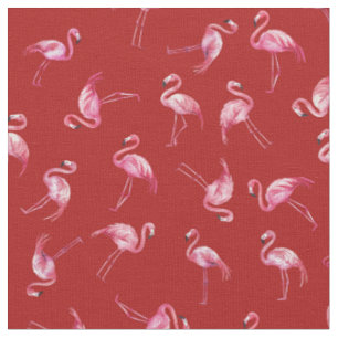 Tela Flamencos de Acuarela Lanzados sobre Rojo