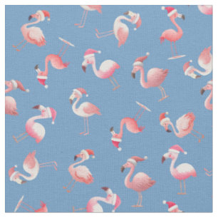 Tela Flamencos de Navidad Lanzados sobre Azul