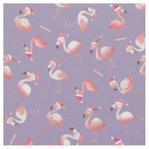 Tela Flamencos de Navidad Lanzados sobre Morado Claro