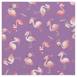 Tela Flamencos de Navidad Lanzados sobre Púrpura