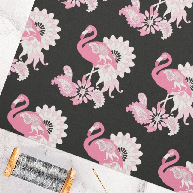Tela Flamingo rosa paisley negro moderno (Subido por el creador)