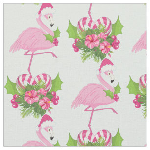 Tela Flamingo rosado en Santa Hat con Candy Cane Bouque