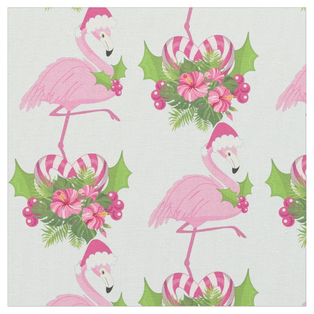 Tela Flamingo rosado en Santa Hat con Candy Cane Bouque (De cerca)