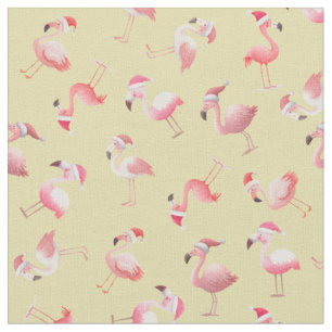 Tela Flamingos de Navidad Lanzados sobre Amarillo Claro