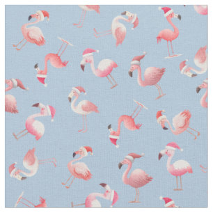 Tela Flamingos de Navidad Lanzados sobre Azul Claro