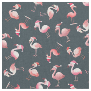 Tela Flamingos de Navidad Lanzados sobre Gris-Azul Oscu