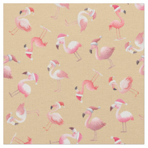 Tela Flamingos de Navidad Lanzados sobre Naranja Claro
