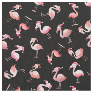 Tela Flamingos de Navidad Lanzados sobre Negro