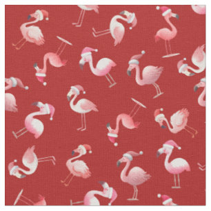 Tela Flamingos de Navidad lanzados sobre Rojo