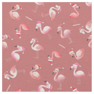 Tela Flamingos de Navidad Lanzados sobre Rojo Desteñido