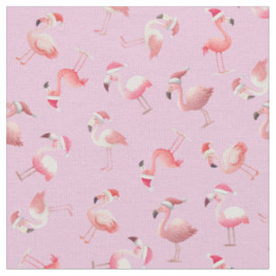 Tela Flamingos de Navidad Lanzados sobre Rosa Claro