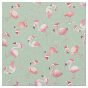 Tela Flamingos de Navidad Lanzados sobre Verde Claro