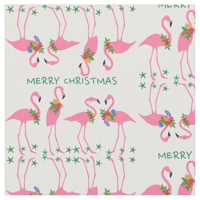 Tela Flamingos Merry Christmas Pattern (De cerca)