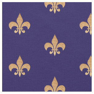 Tela Fleur De Lis Blue Gold . Patrón real vintage