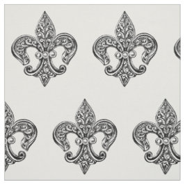 Tela Fleur De Lis Laceado Vintage en Blanco y Negro